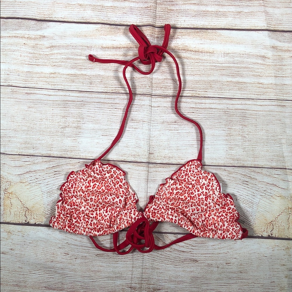 NWT Frankie's Bikinis x PINK Red and White Leopard Print Triangle Bikini Top
